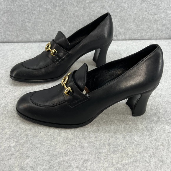 Charles David Horsebit Loafer Mid Block Heel Pump- Black Leather - Women Size 10 - Picture 7 of 11